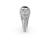 White gold Bezel Set Fancy Black Cushion Cut Diamond Milgrain Band Ring_2