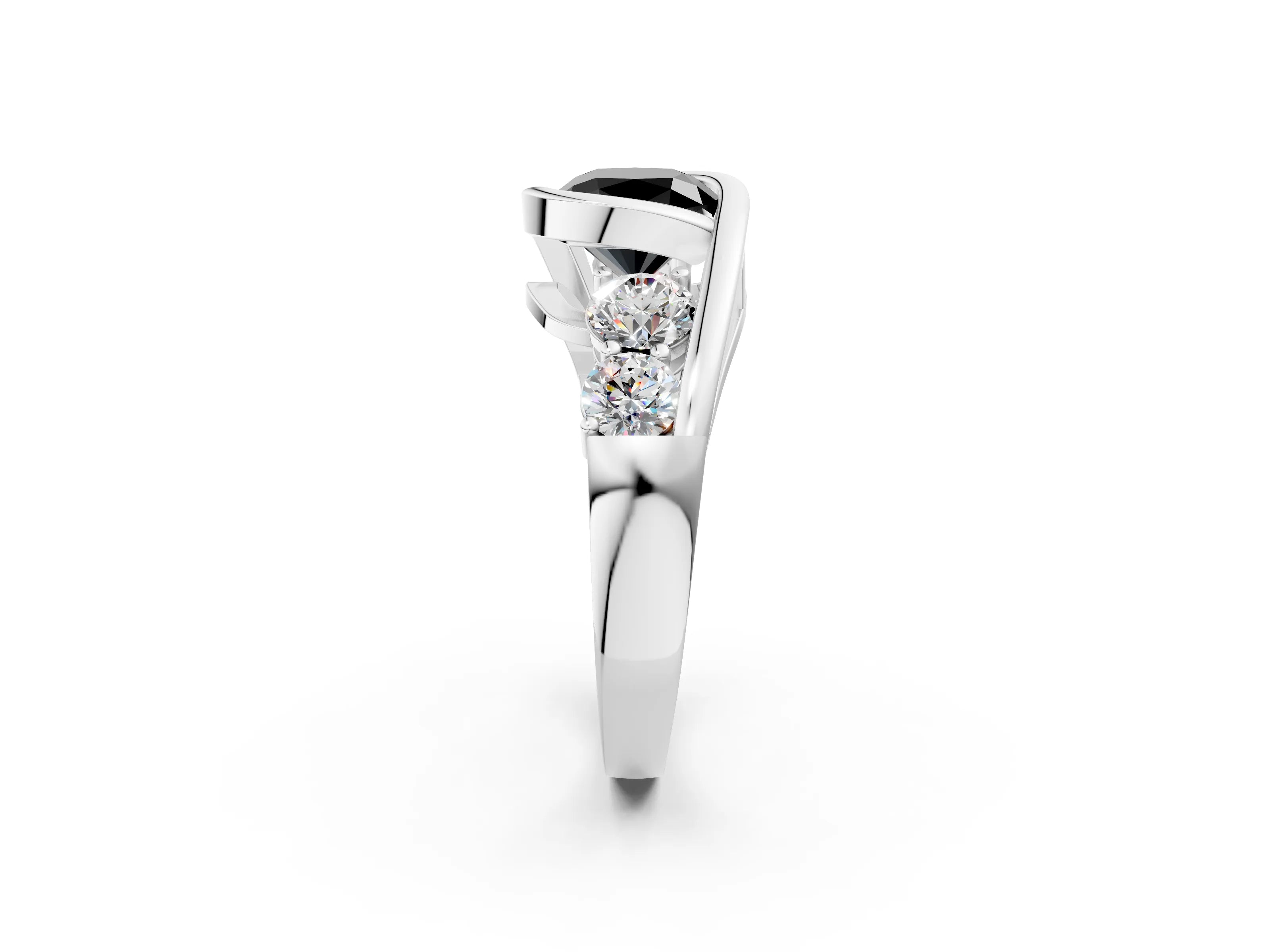 White gold Bezel Set Fancy Black Cushion Cut Diamond Split Shank Ring_2