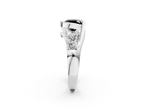 White gold Bezel Set Fancy Black Cushion Cut Diamond Split Shank Ring_2