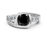White gold Bezel Set Fancy Black Cushion Cut Diamond Split Shank Ring_36