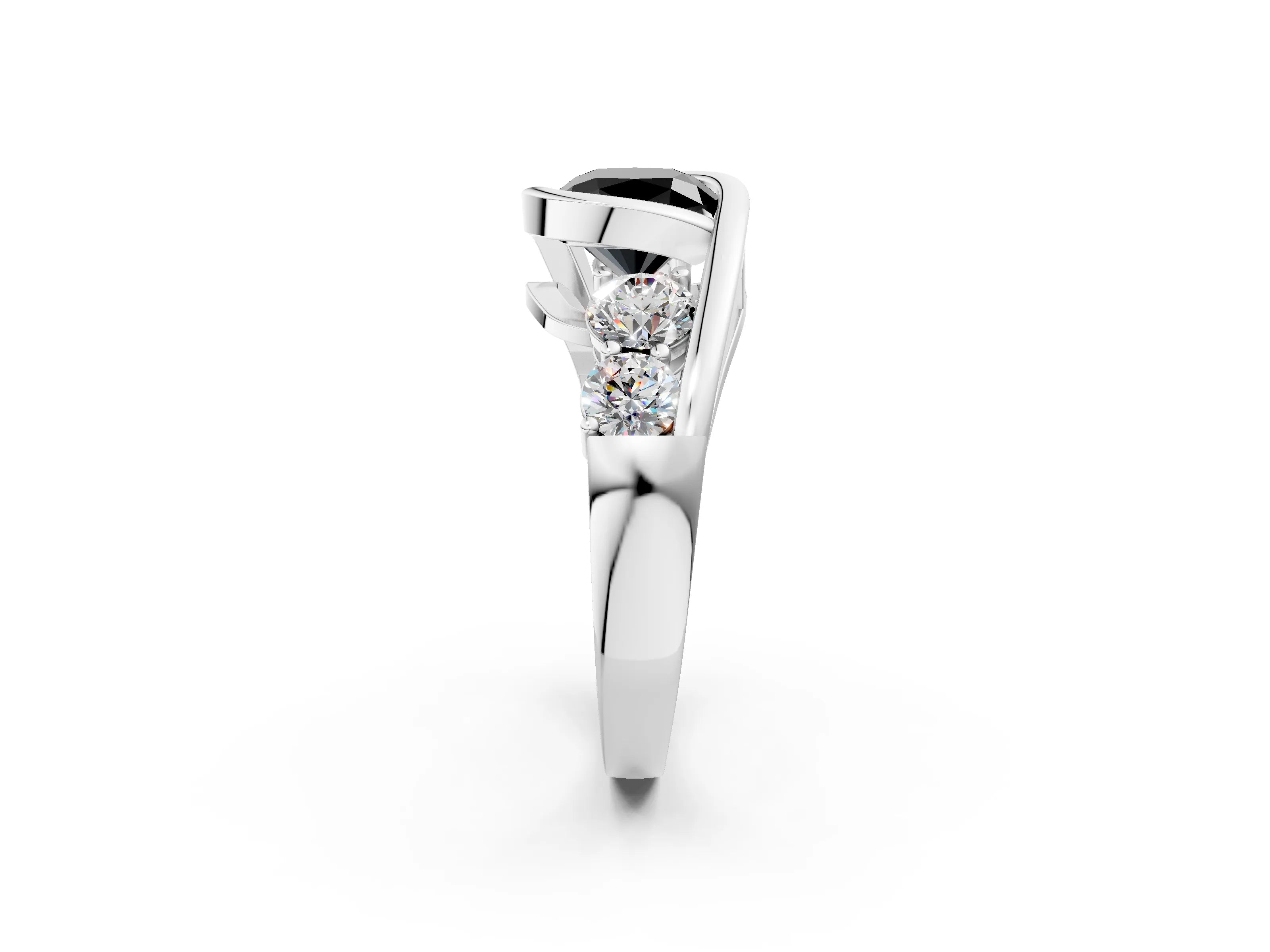 White gold Bezel Set Fancy Black Cushion Cut Diamond Split Shank Ring_38