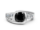White gold Bezel Set Fancy Black Cushion Cut Diamond Split Shank Ring_48