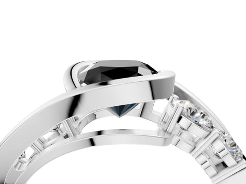 White gold Bezel Set Fancy Black Cushion Cut Diamond Split Shank Ring_4