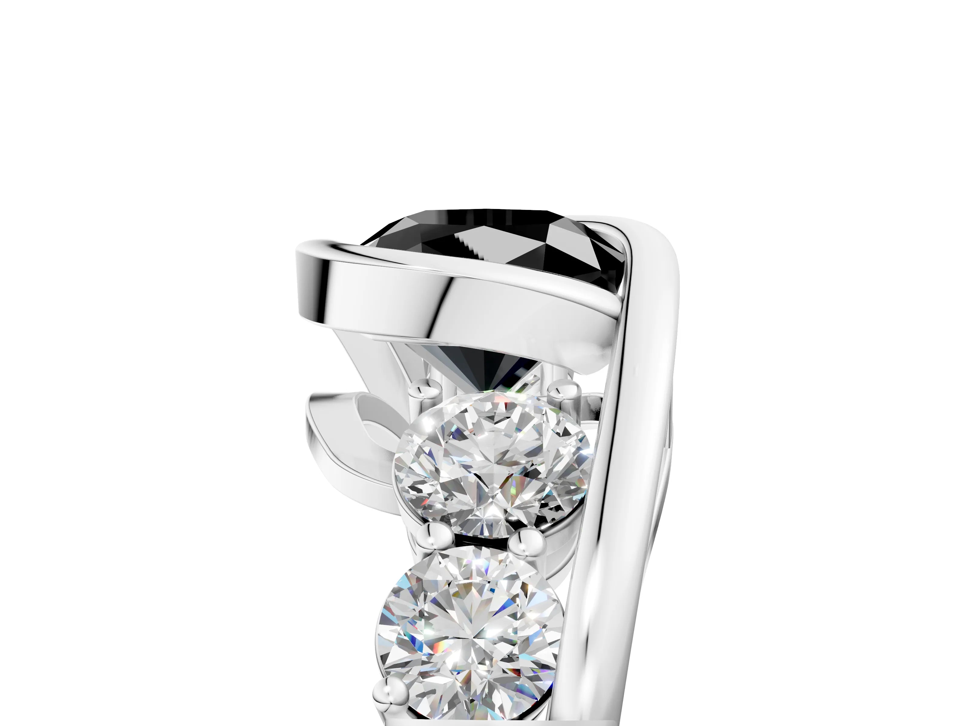 White gold Bezel Set Fancy Black Cushion Cut Diamond Split Shank Ring_5