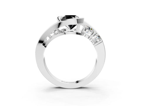 White gold Bezel Set Fancy Black Cushion Cut Diamond Split Shank Ring_51