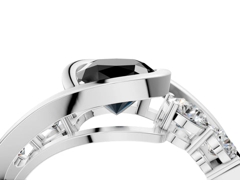 White gold Bezel Set Fancy Black Cushion Cut Diamond Split Shank Ring_52