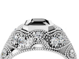 White gold Bezel Set Fancy Black Emerald Cut Diamond Milgrain Band Ring_4