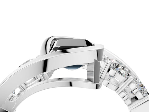 White gold Bezel Set Fancy Black Emerald Cut Diamond Split Shank Ring_16