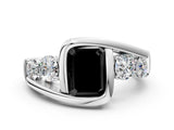 White gold Bezel Set Fancy Black Emerald Cut Diamond Split Shank Ring_18