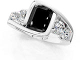White gold Bezel Set Fancy Black Emerald Cut Diamond Split Shank Ring_1