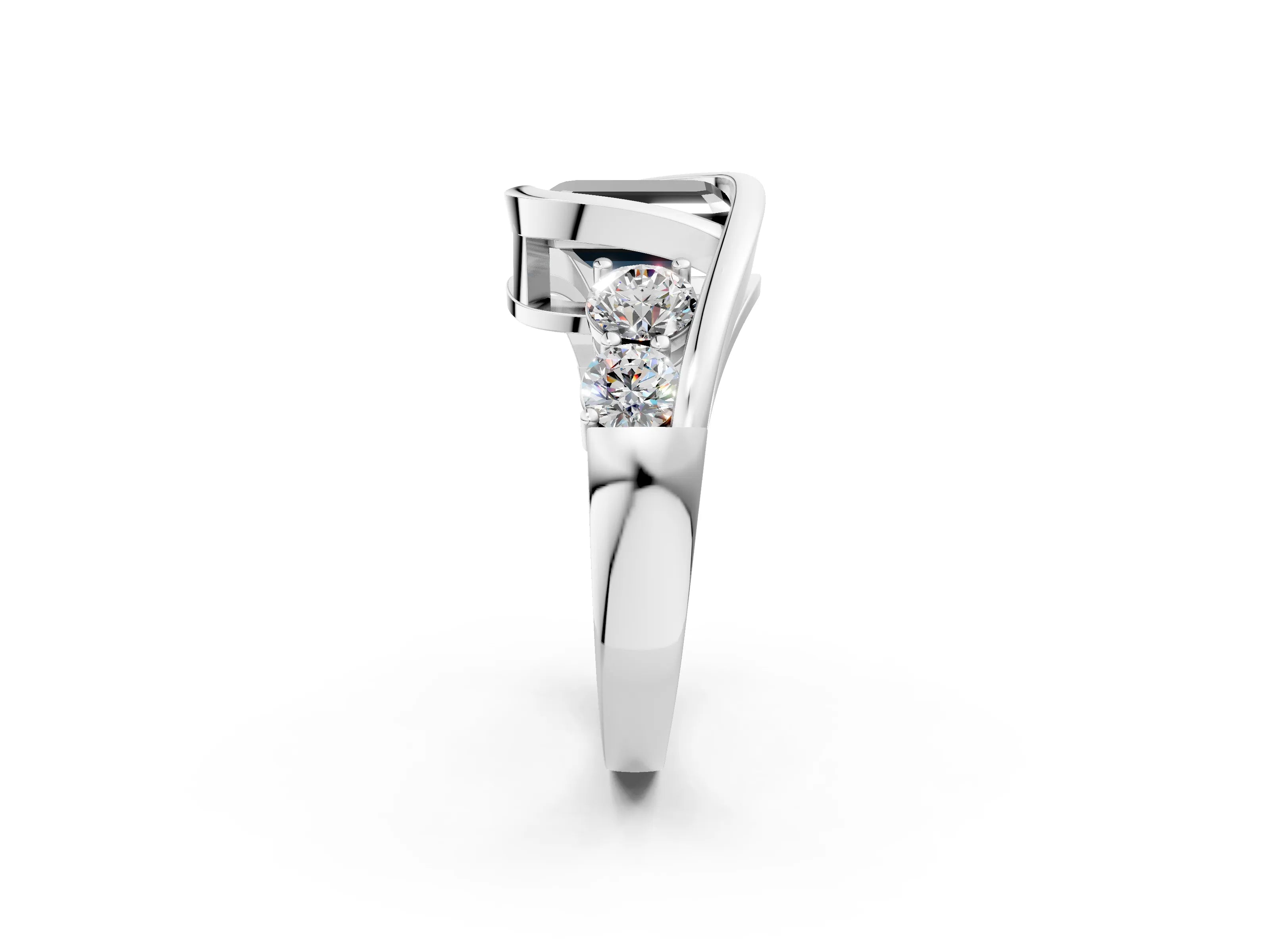 White gold Bezel Set Fancy Black Emerald Cut Diamond Split Shank Ring_2