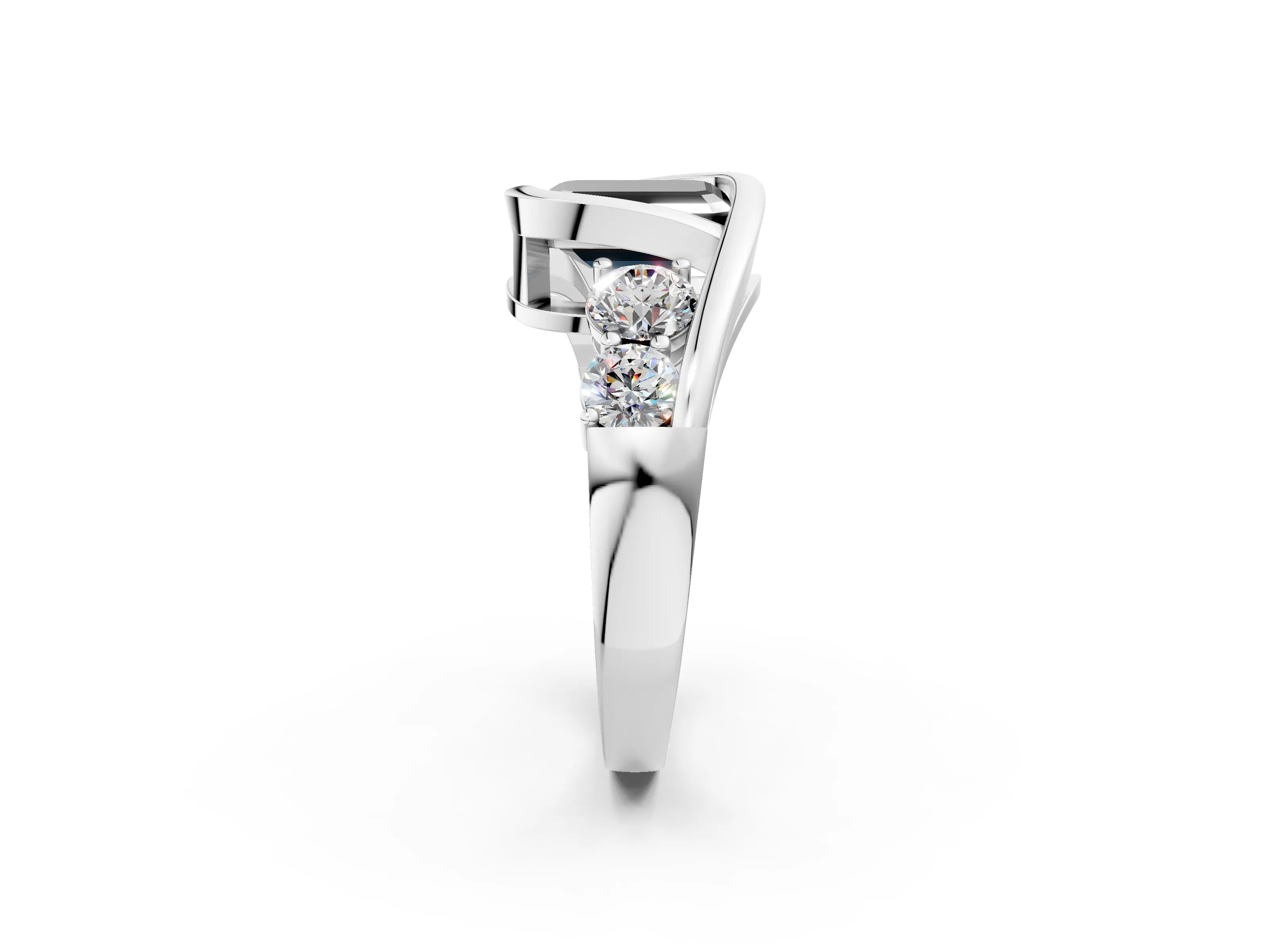 White gold Bezel Set Fancy Black Emerald Cut Diamond Split Shank Ring_26
