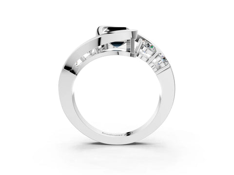 White gold Bezel Set Fancy Black Emerald Cut Diamond Split Shank Ring_3