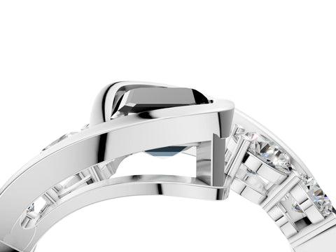 White gold Bezel Set Fancy Black Emerald Cut Diamond Split Shank Ring_4