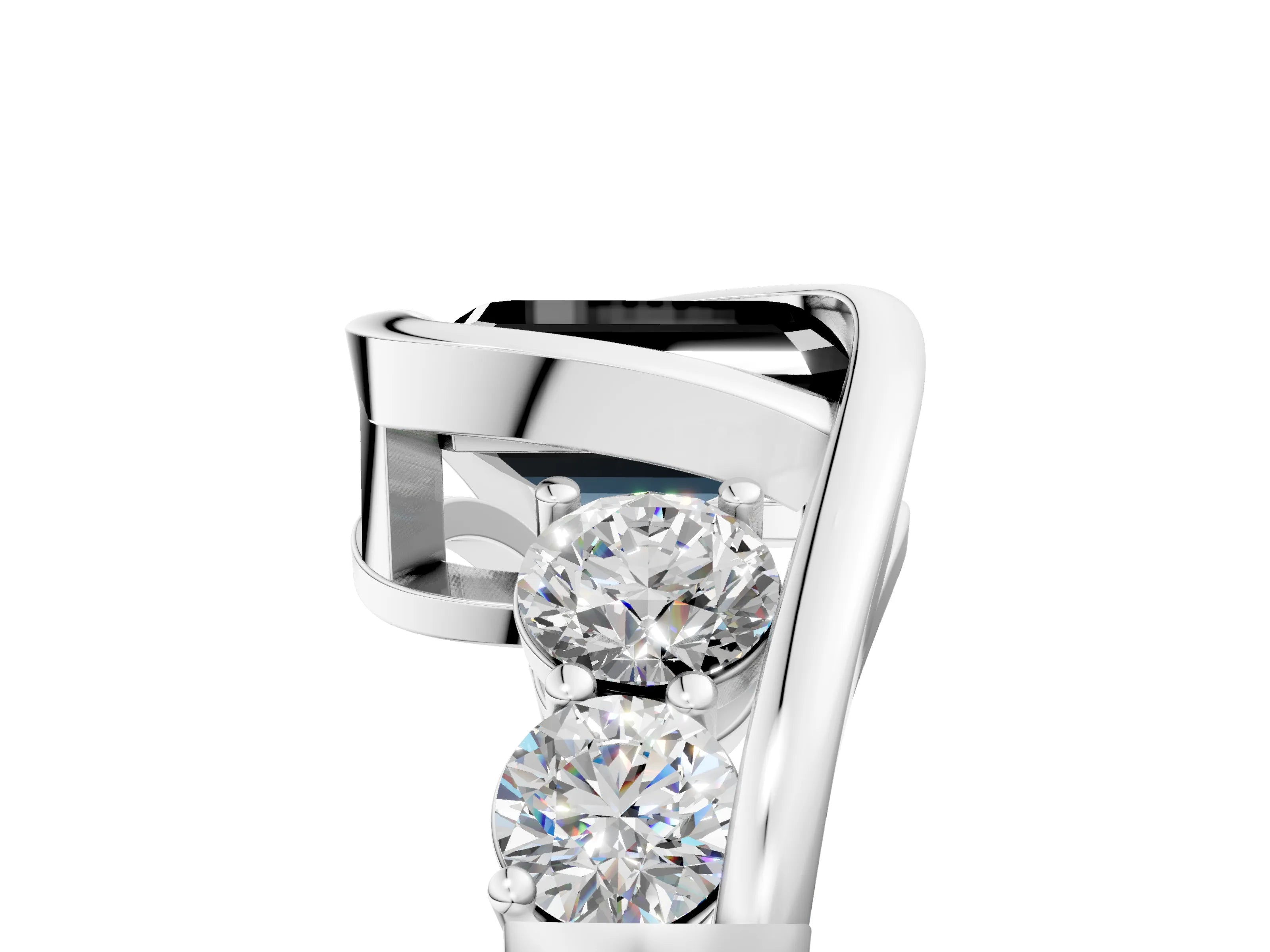 White gold Bezel Set Fancy Black Emerald Cut Diamond Split Shank Ring_5