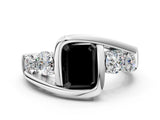 White gold Bezel Set Fancy Black Emerald Cut Diamond Split Shank Ring