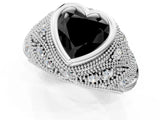 White gold Bezel Set Fancy Black Heart Cut Diamond Milgrain Band Ring_1