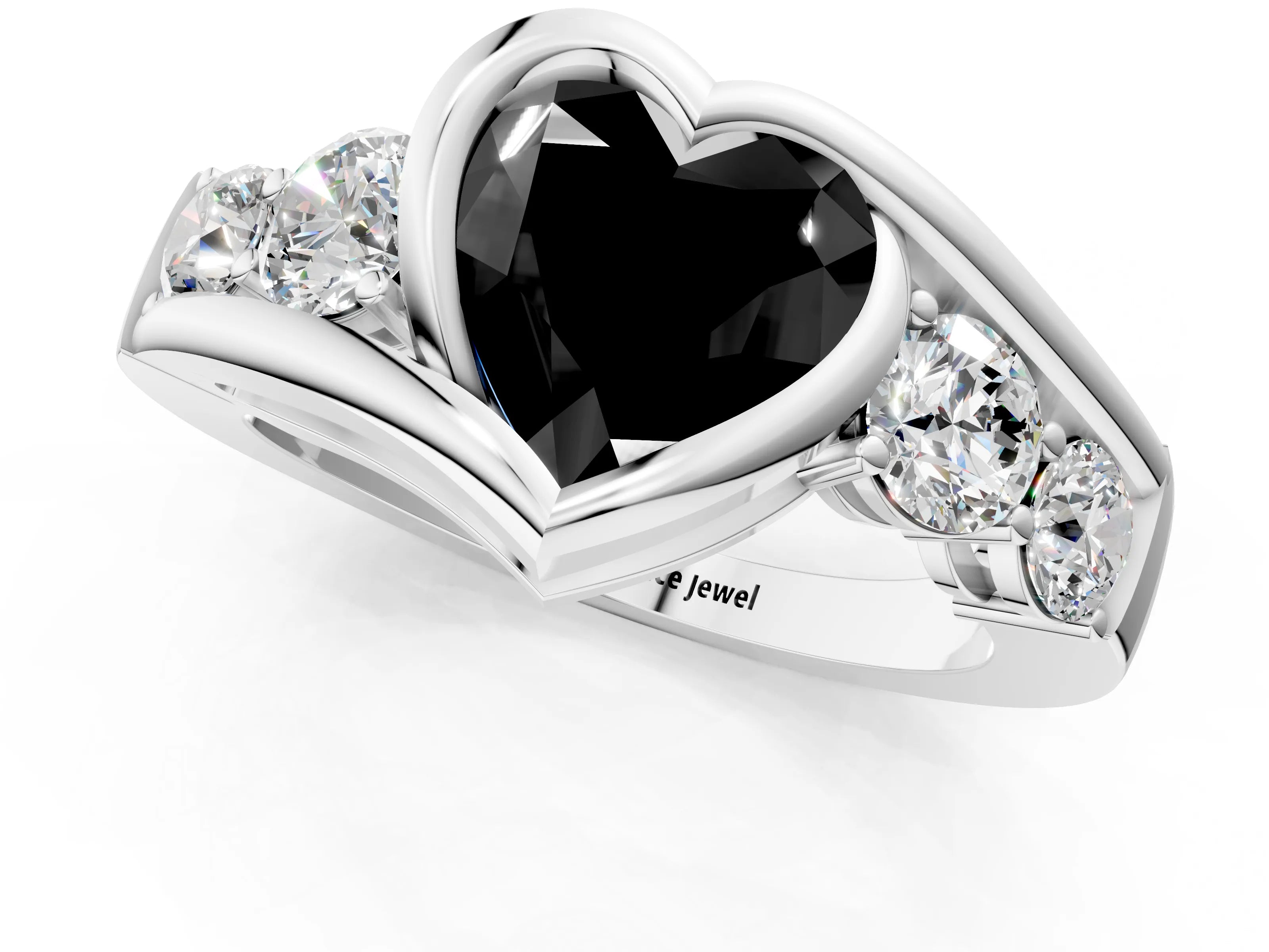 White gold Bezel Set Fancy Black Heart Cut Diamond Split Shank Ring_1