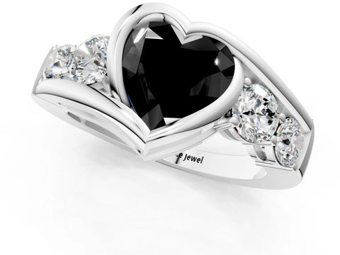White gold Bezel Set Fancy Black Heart Cut Diamond Split Shank Ring_1