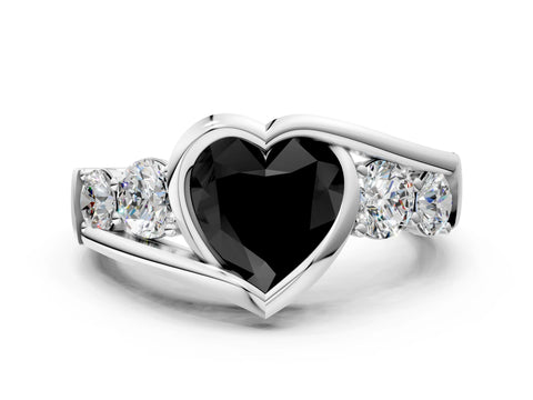 White gold Bezel Set Fancy Black Heart Cut Diamond Split Shank Ring_24