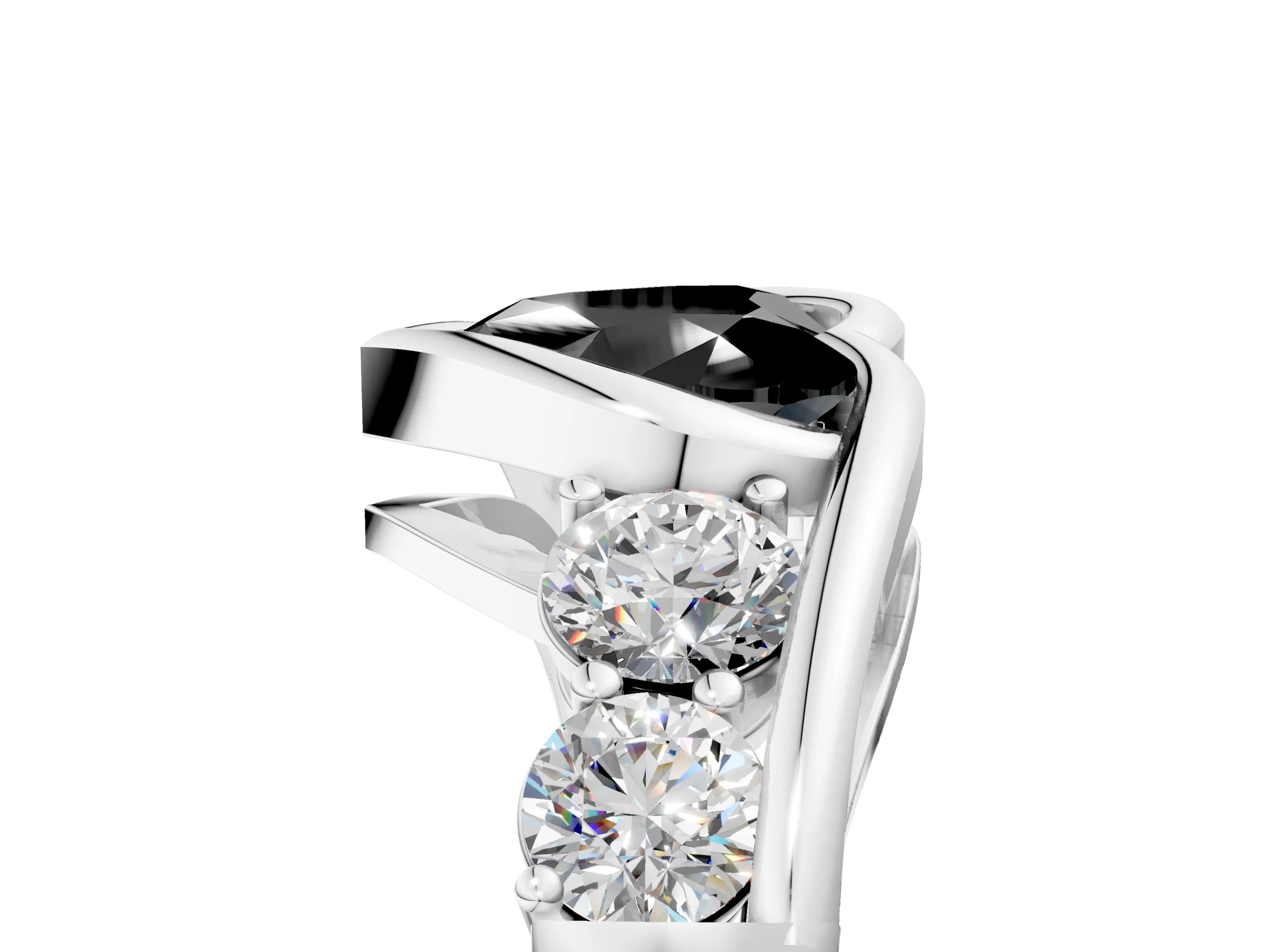 White gold Bezel Set Fancy Black Heart Cut Diamond Split Shank Ring_29