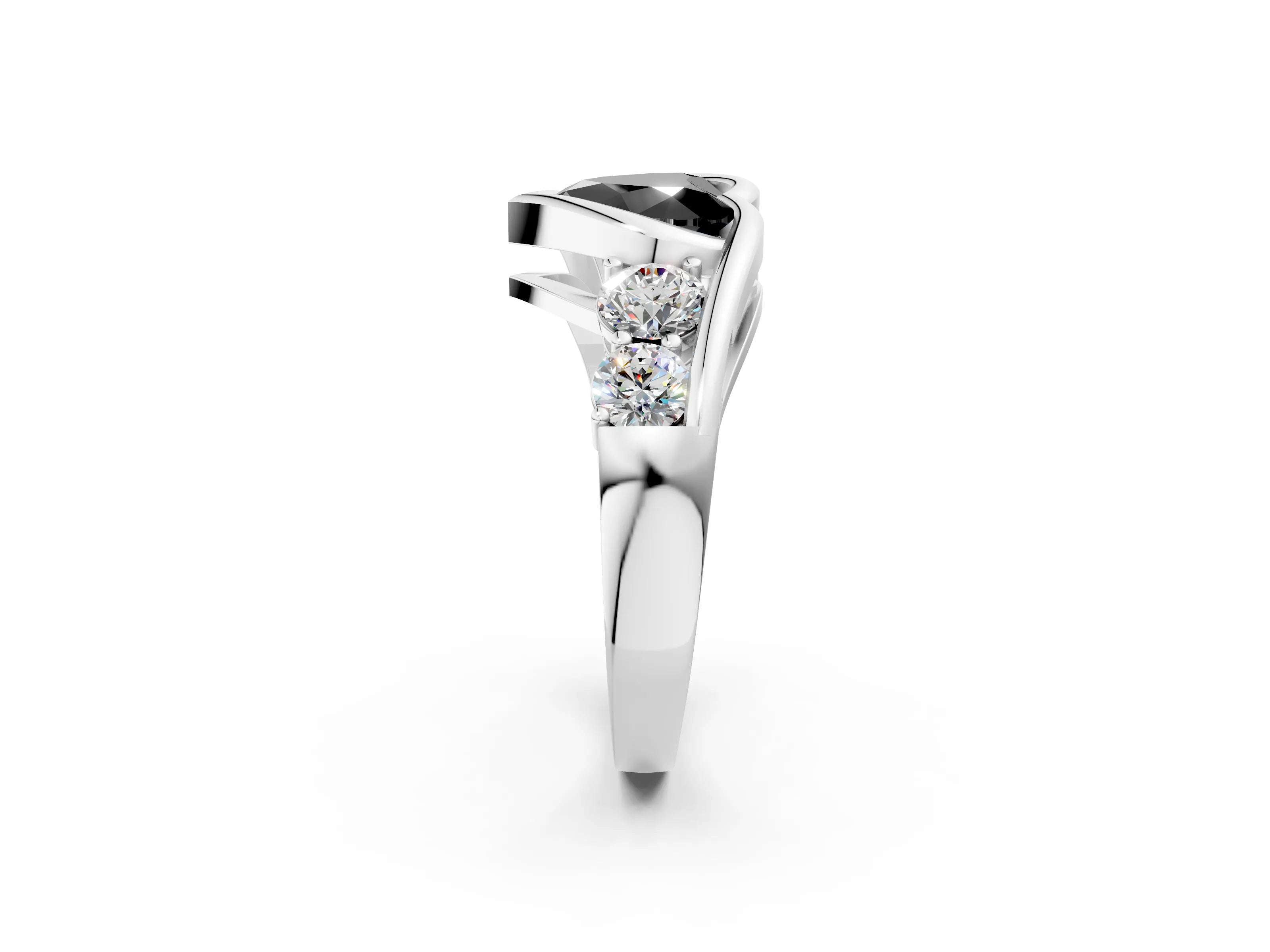 White gold Bezel Set Fancy Black Heart Cut Diamond Split Shank Ring_2