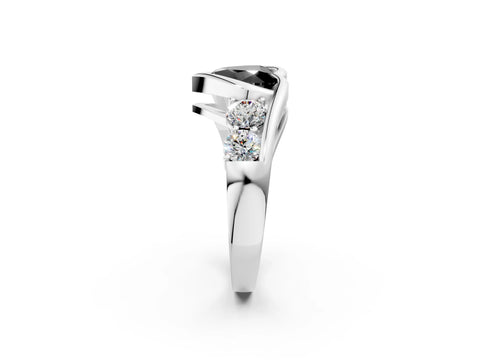 White gold Bezel Set Fancy Black Heart Cut Diamond Split Shank Ring_2