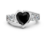 White gold Bezel Set Fancy Black Heart Cut Diamond Split Shank Ring_36