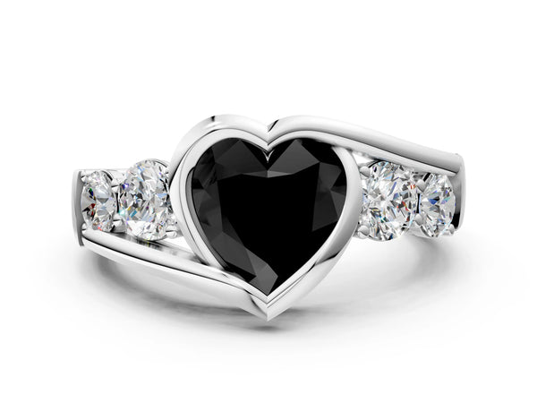 Sterling Silver Heart-Shaped Bezel Bypass Engagement Ring Setting for Black Center