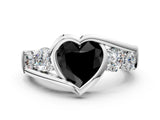 White gold Bezel Set Fancy Black Heart Cut Diamond Split Shank Ring_36