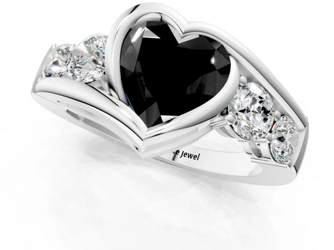 White gold Bezel Set Fancy Black Heart Cut Diamond Split Shank Ring_37