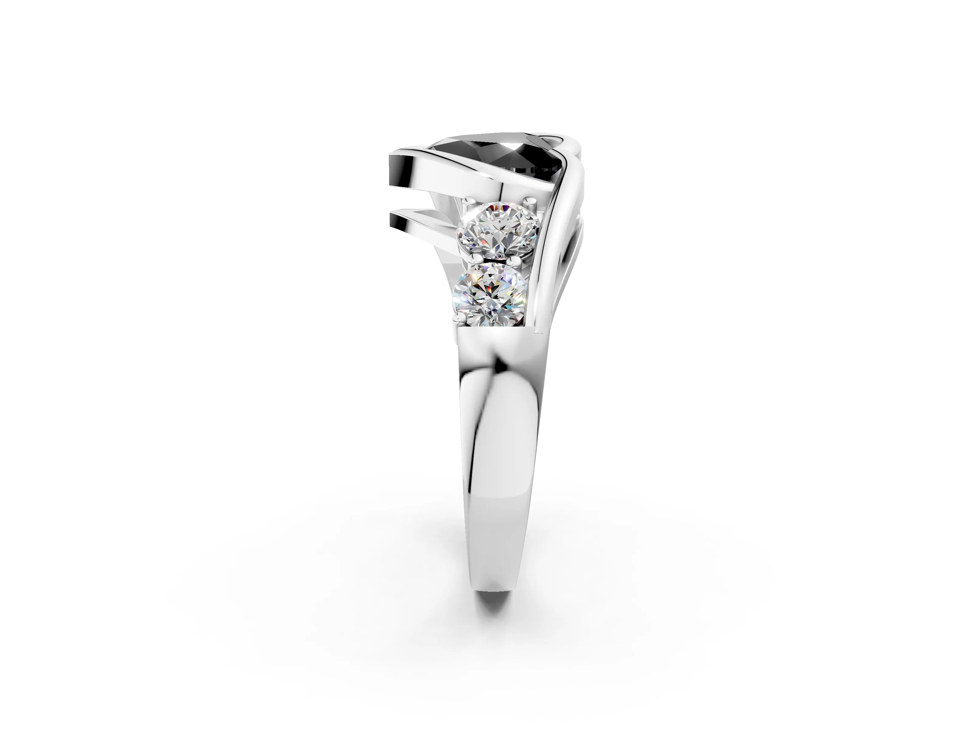 White gold Bezel Set Fancy Black Heart Cut Diamond Split Shank Ring_38