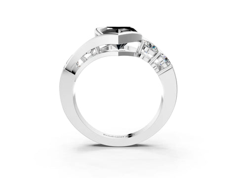White gold Bezel Set Fancy Black Heart Cut Diamond Split Shank Ring_39