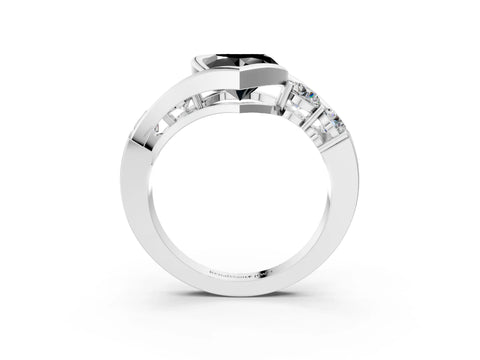 White gold Bezel Set Fancy Black Heart Cut Diamond Split Shank Ring_3