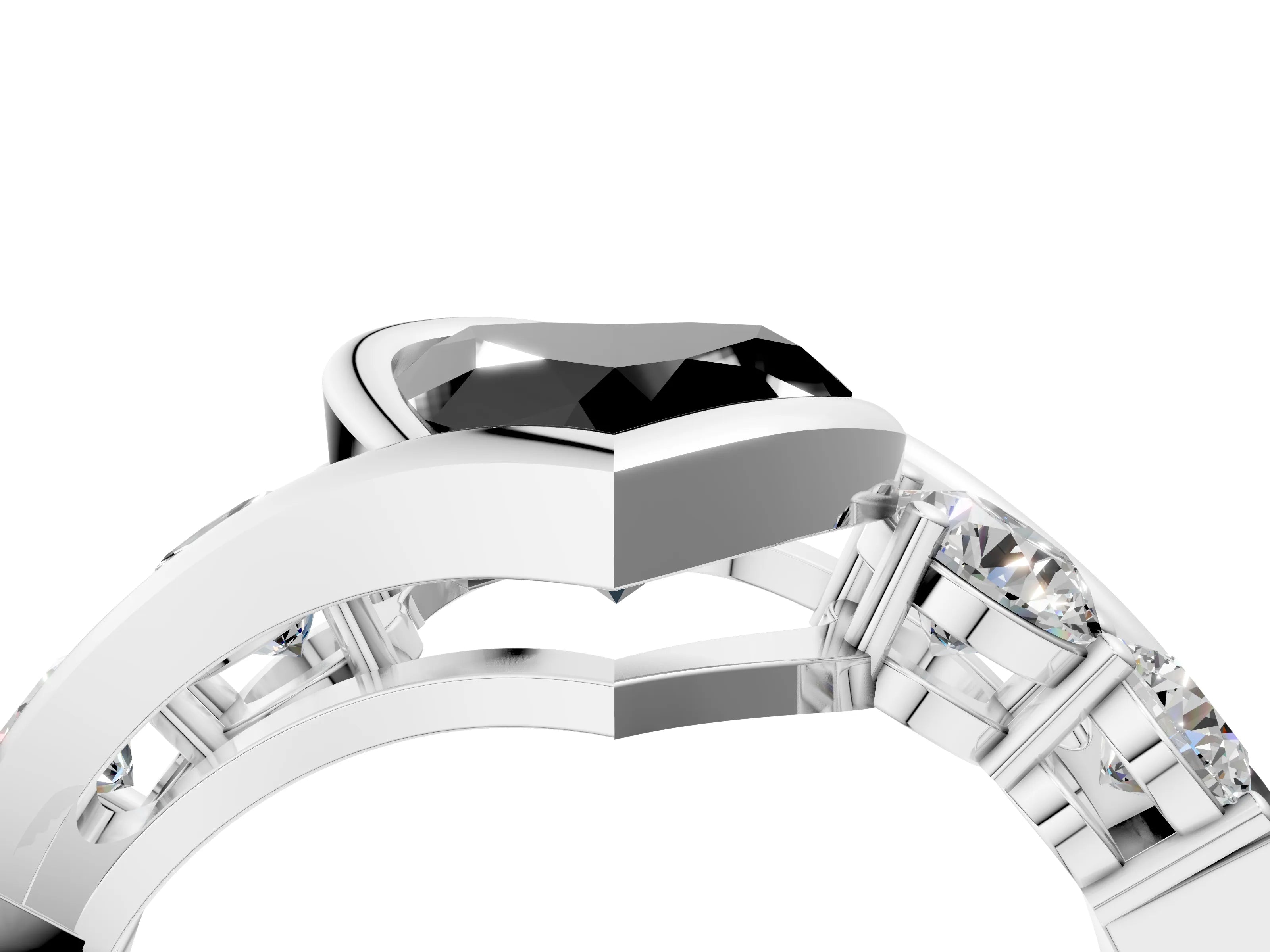 White gold Bezel Set Fancy Black Heart Cut Diamond Split Shank Ring_40