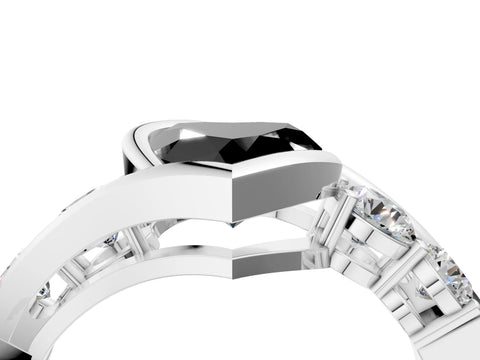 White gold Bezel Set Fancy Black Heart Cut Diamond Split Shank Ring_40
