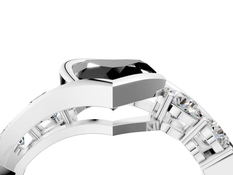 White gold Bezel Set Fancy Black Heart Cut Diamond Split Shank Ring_40