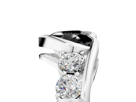 White gold Bezel Set Fancy Black Heart Cut Diamond Split Shank Ring_41