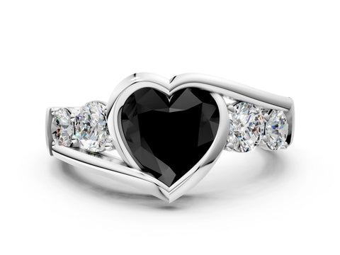 White gold Bezel Set Fancy Black Heart Cut Diamond Split Shank Ring_49