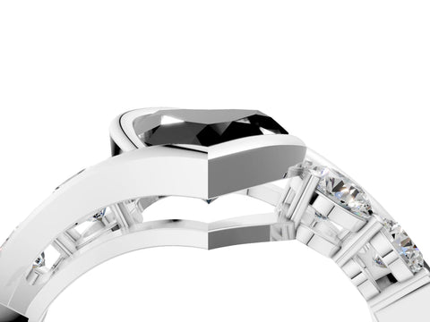 White gold Bezel Set Fancy Black Heart Cut Diamond Split Shank Ring_4