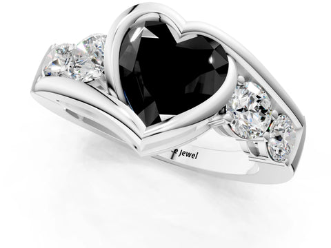 White gold Bezel Set Fancy Black Heart Cut Diamond Split Shank Ring_50