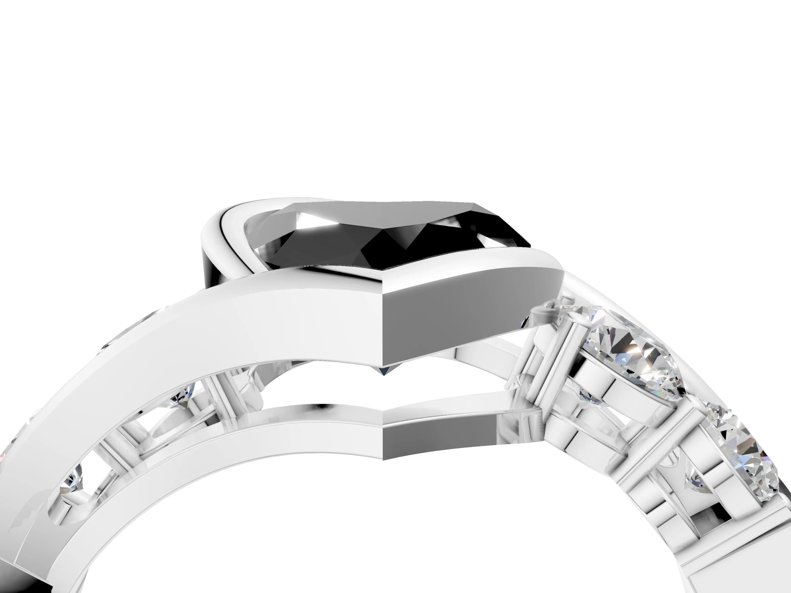 White gold Bezel Set Fancy Black Heart Cut Diamond Split Shank Ring_53