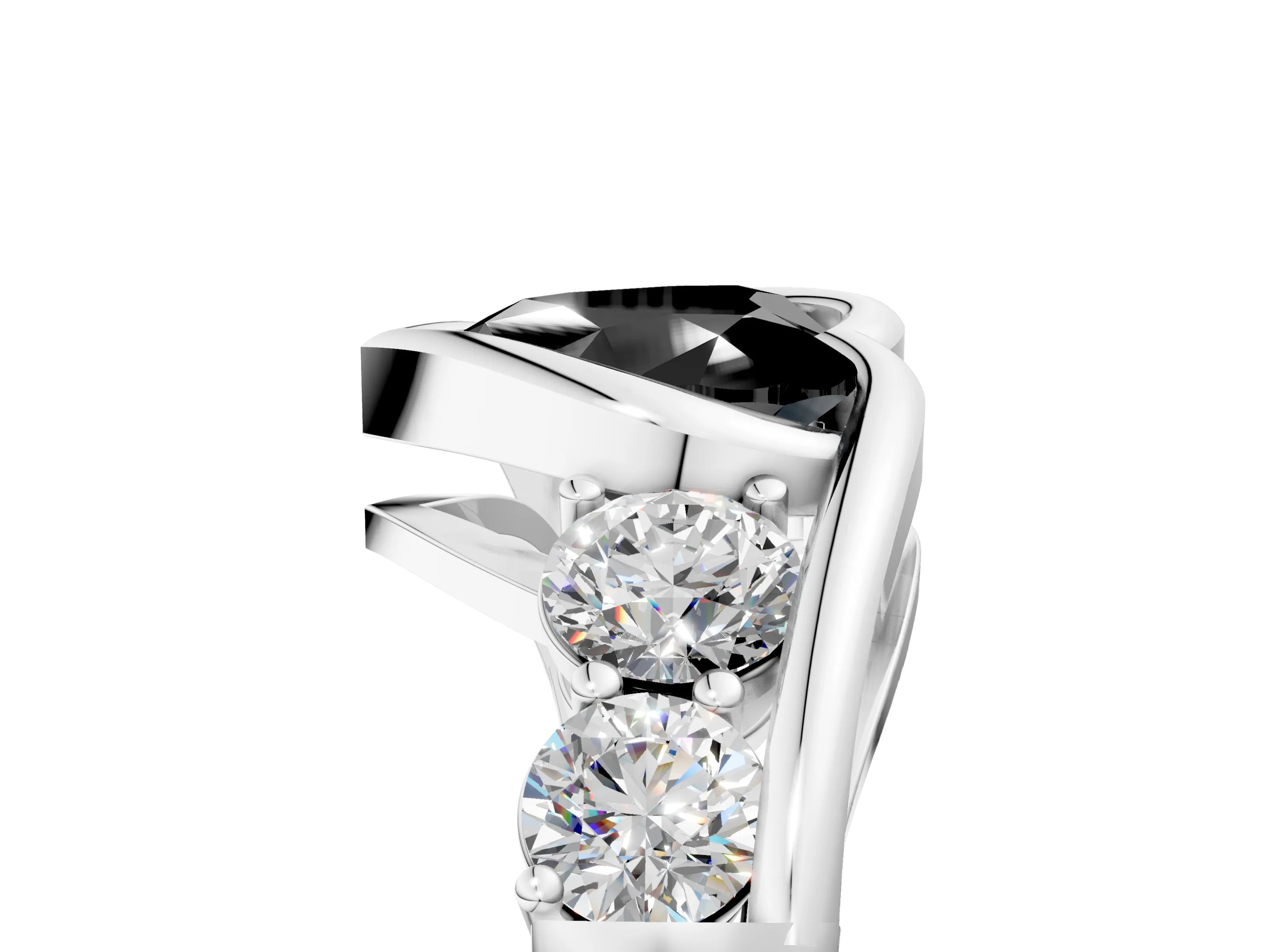 White gold Bezel Set Fancy Black Heart Cut Diamond Split Shank Ring_5