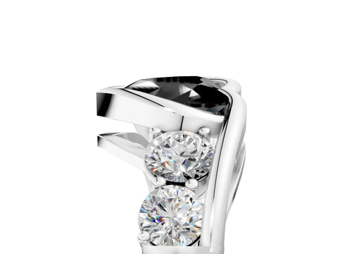 White gold Bezel Set Fancy Black Heart Cut Diamond Split Shank Ring_5