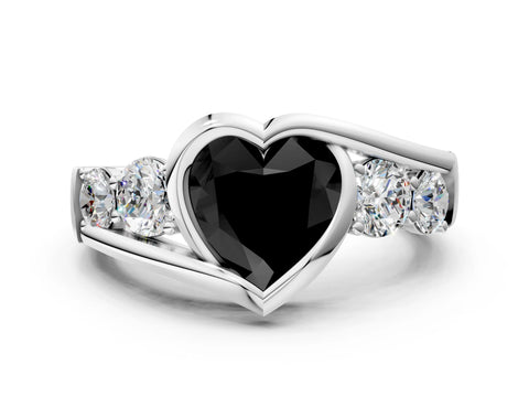 White gold Bezel Set Fancy Black Heart Cut Diamond Split Shank Ring