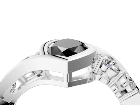 White gold Bezel Set Fancy Black Marquise Cut Diamond Split Shank Ring_16