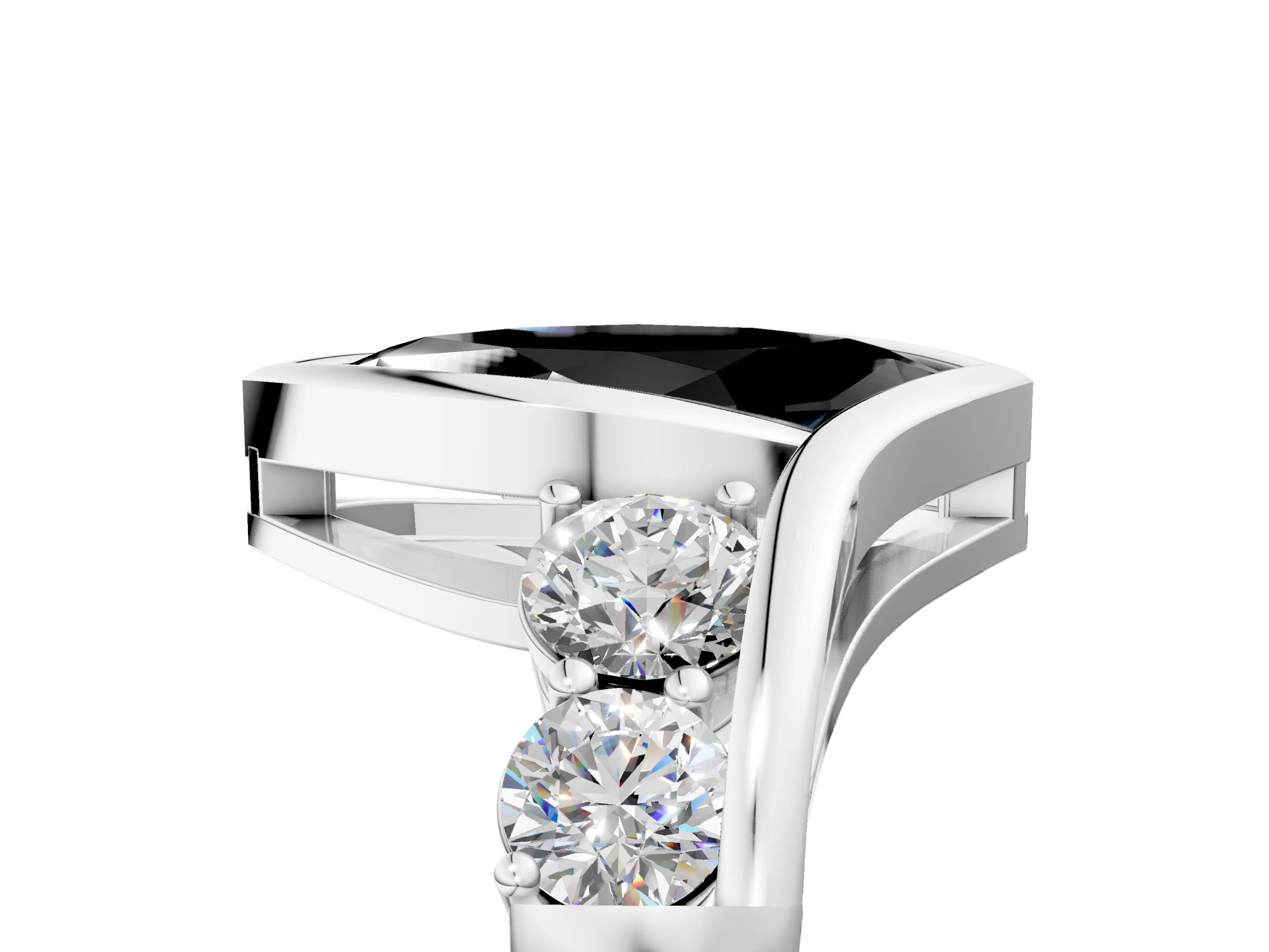 White gold Bezel Set Fancy Black Marquise Cut Diamond Split Shank Ring_17