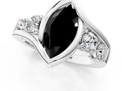 White gold Bezel Set Fancy Black Marquise Cut Diamond Split Shank Ring_1