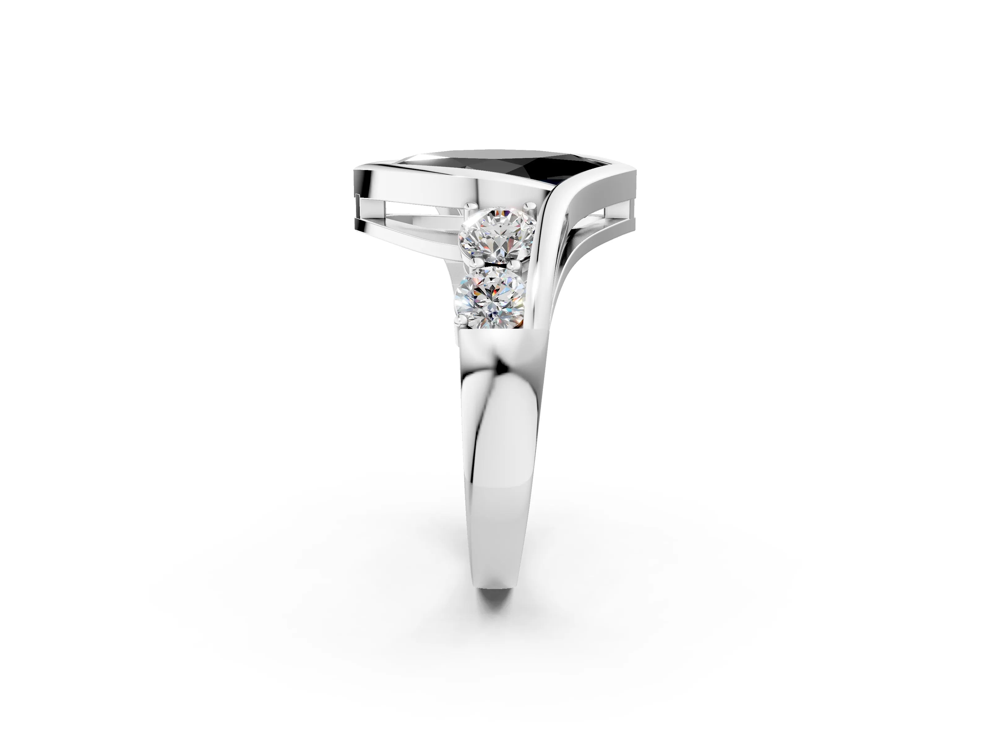 White gold Bezel Set Fancy Black Marquise Cut Diamond Split Shank Ring_2