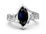White gold Bezel Set Fancy Black Marquise Cut Diamond Split Shank Ring_30
